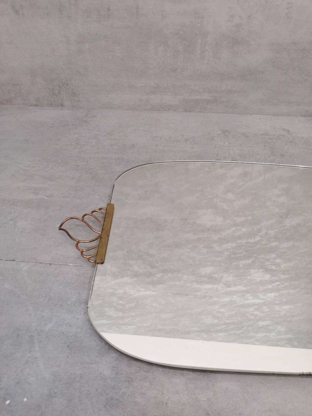 Mid Century Xxl Asymmetric German Brass Original Kidney Wall Mirror From The 60s Model Number 909 photo Home Decor
