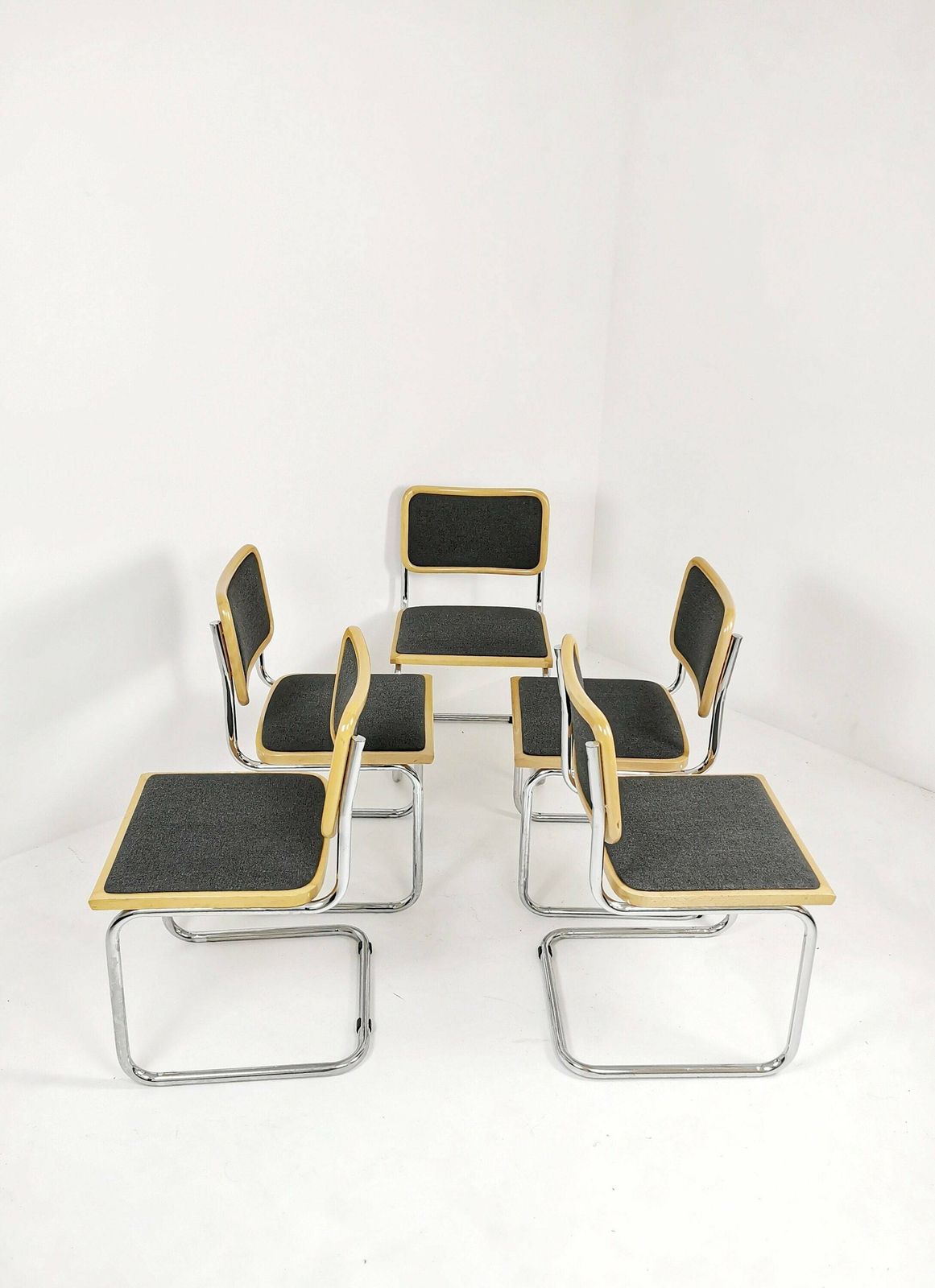 Set Of 5 Marcel Breuer B32 Upholstered Cesca Chair, Bauhaus Design By Bene