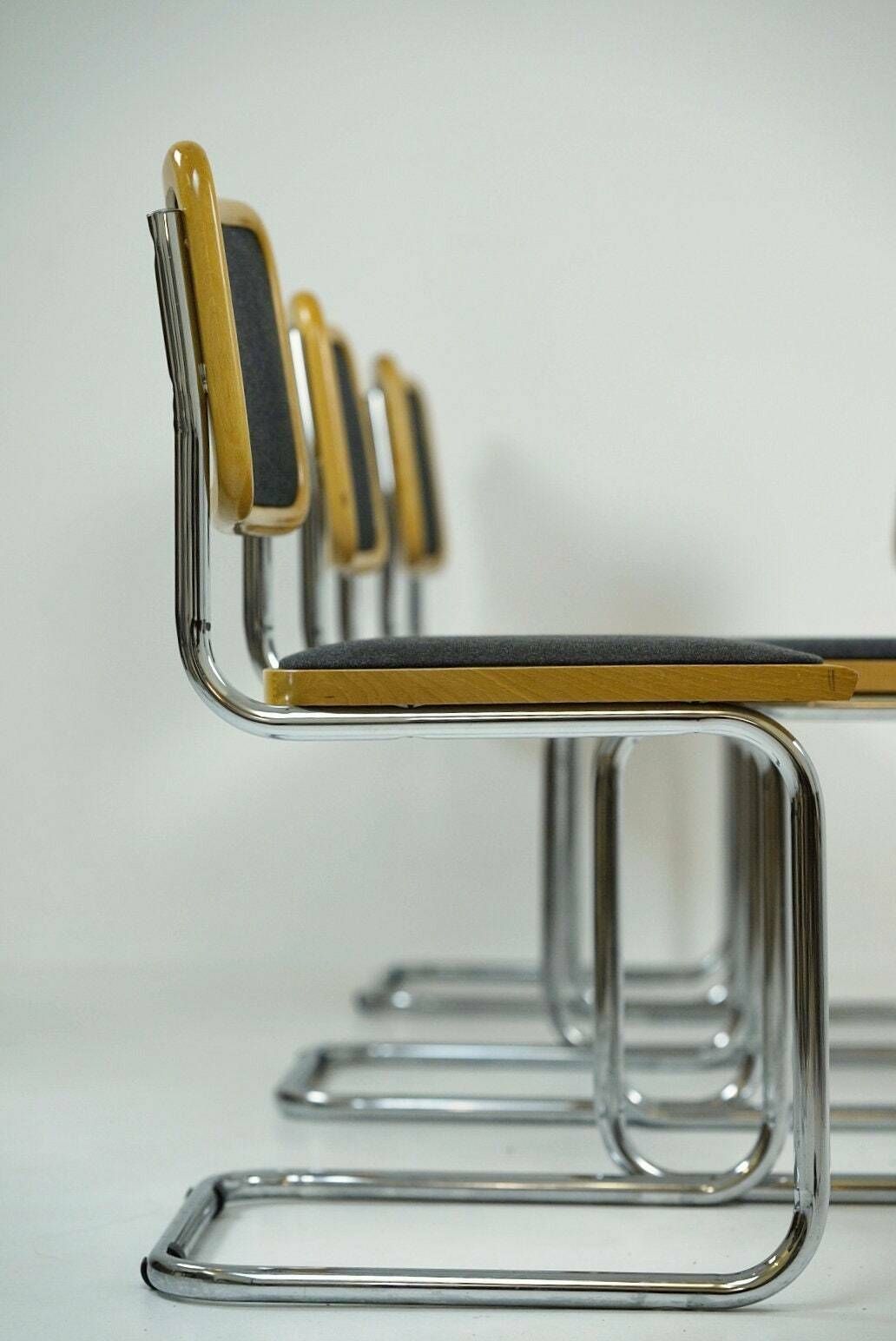 Set Of 5 Marcel Breuer B32 Upholstered Cesca Chair, Bauhaus Design By Bene photo Furniture