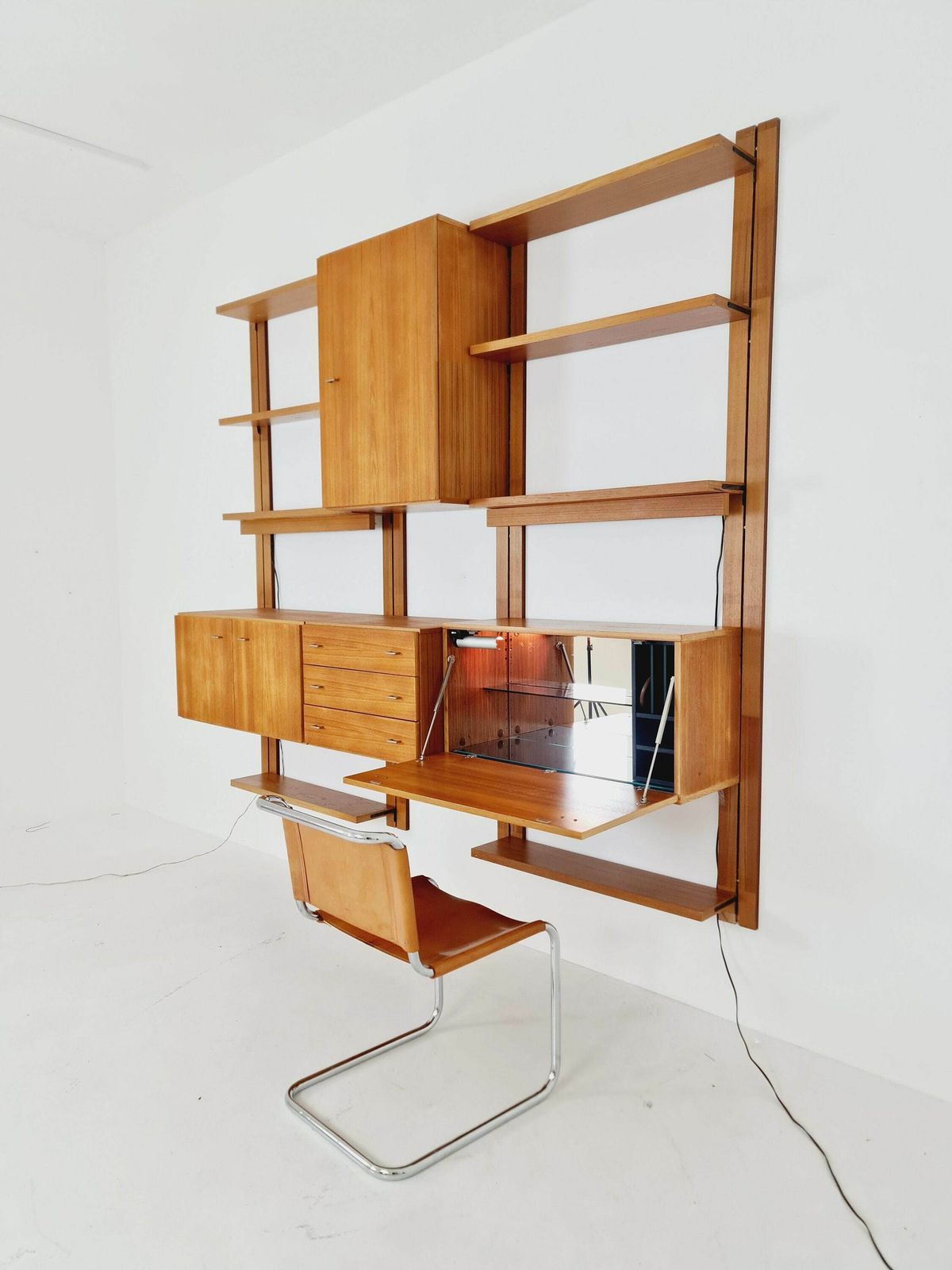 Mid Century Modular Teak Wall Shelving Unit By Preil Form, Germany, 1960s photo vinterior