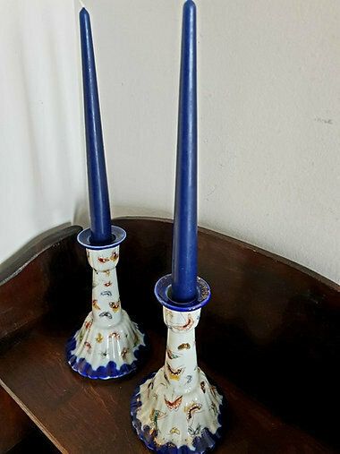 Very Rare Pair Of Antique Bone China  Butterfly Candle Holders photo for sale