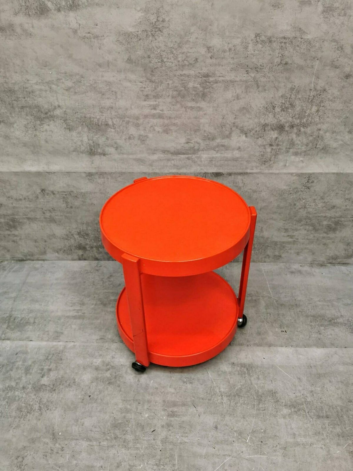 Mid Century Orange Plastic And Metal Chrome Round Italian Bar Cart 1950s photo Furniture