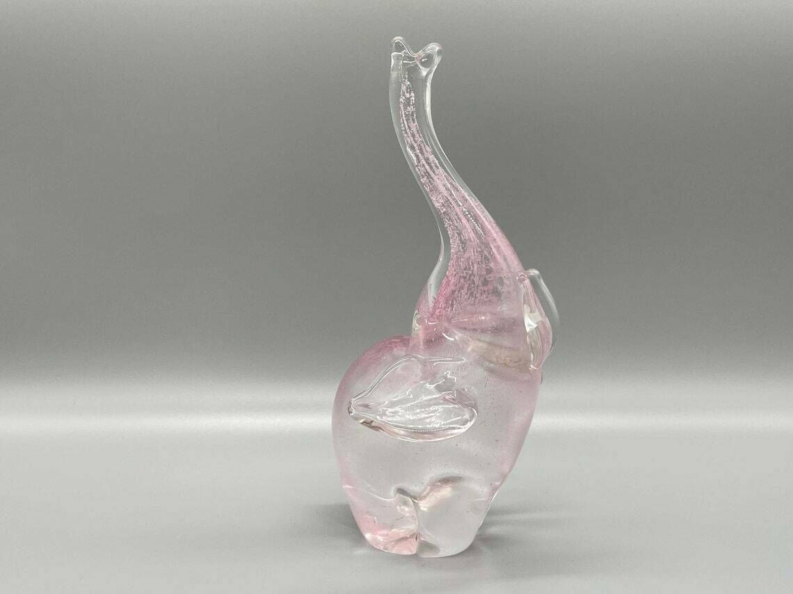 Very Nice Elephant Sculpture With Pink Ticking Sommerso Murano Glass By Archimede Seguso 1950s