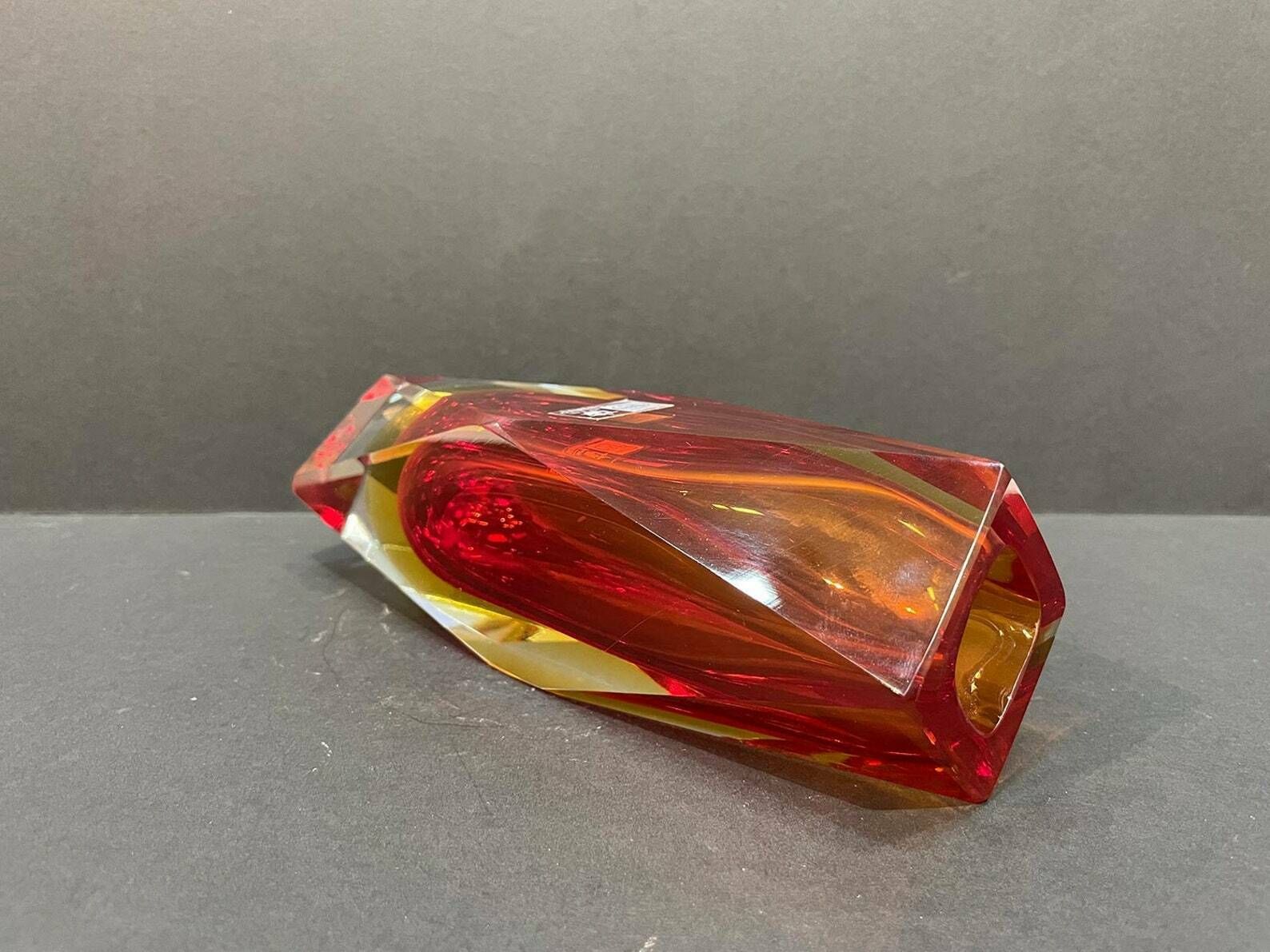 12 Sided Faceted Muranovase Sommerso Mandruzzato Signed, 1960s photo 224.0