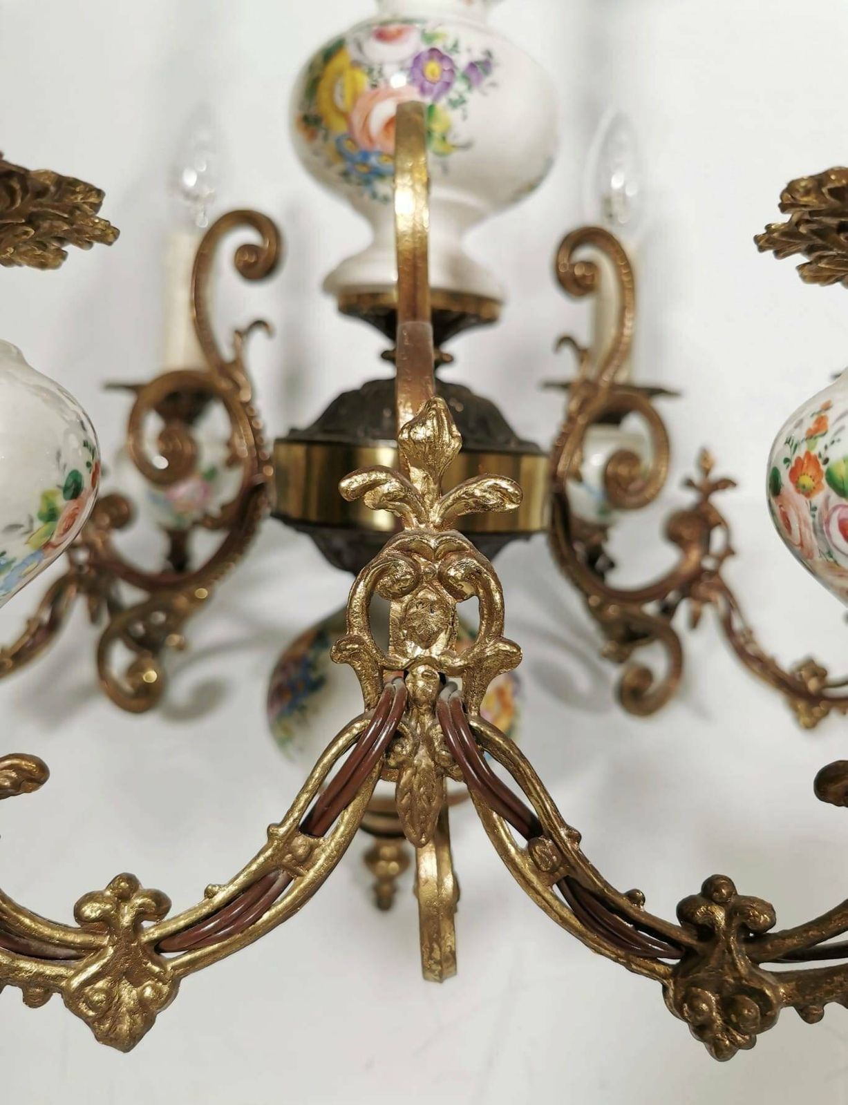 Italian Bronze And Porcelain Neoclassical Art Deco Chandelier 1930s photo 1722.0