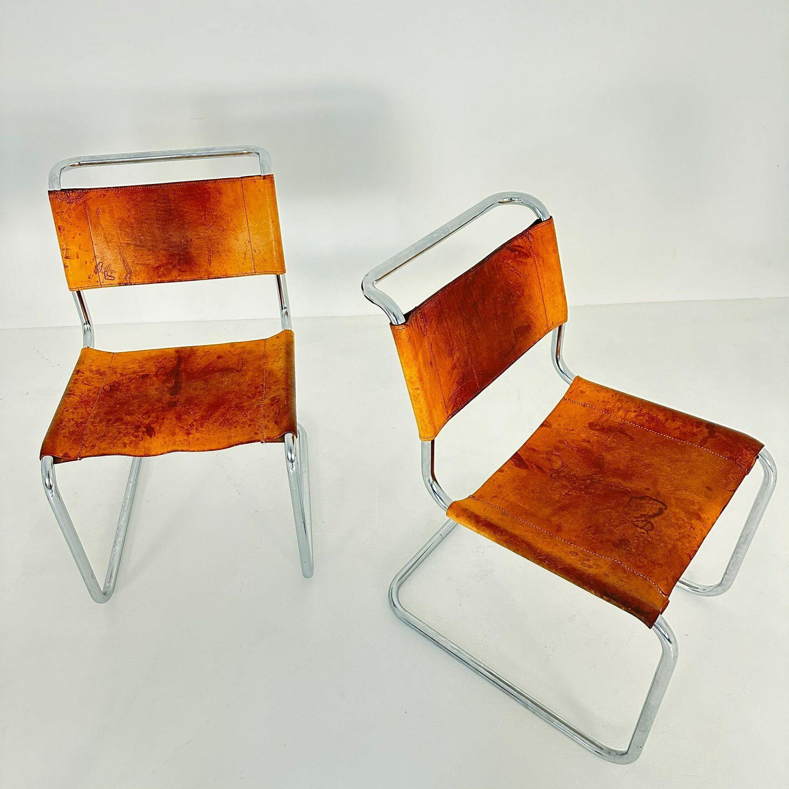 Set Of 2 Mid Century Vintage S33 Cognac Chairs By Mart Stam & Marcel Breuer From Thonet 1980s photo Furniture