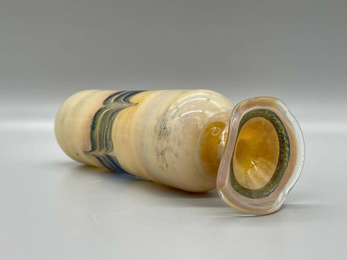 Very Beautiful Yellow, Chamois Transparent Cylindrical Studio Glass Vase, Hand Blown, Very Light, 1980s, Vintage photo 74.0