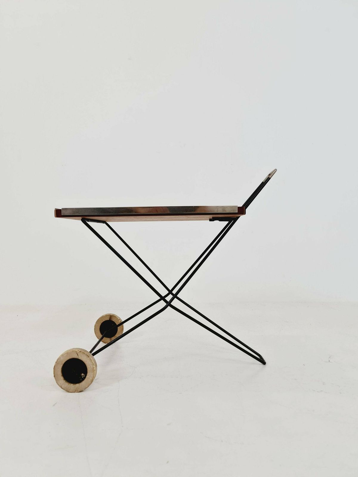Vintage German Mid Century Small Trolley/ Side Table In Teak & Metal, 1960s photo 345.0