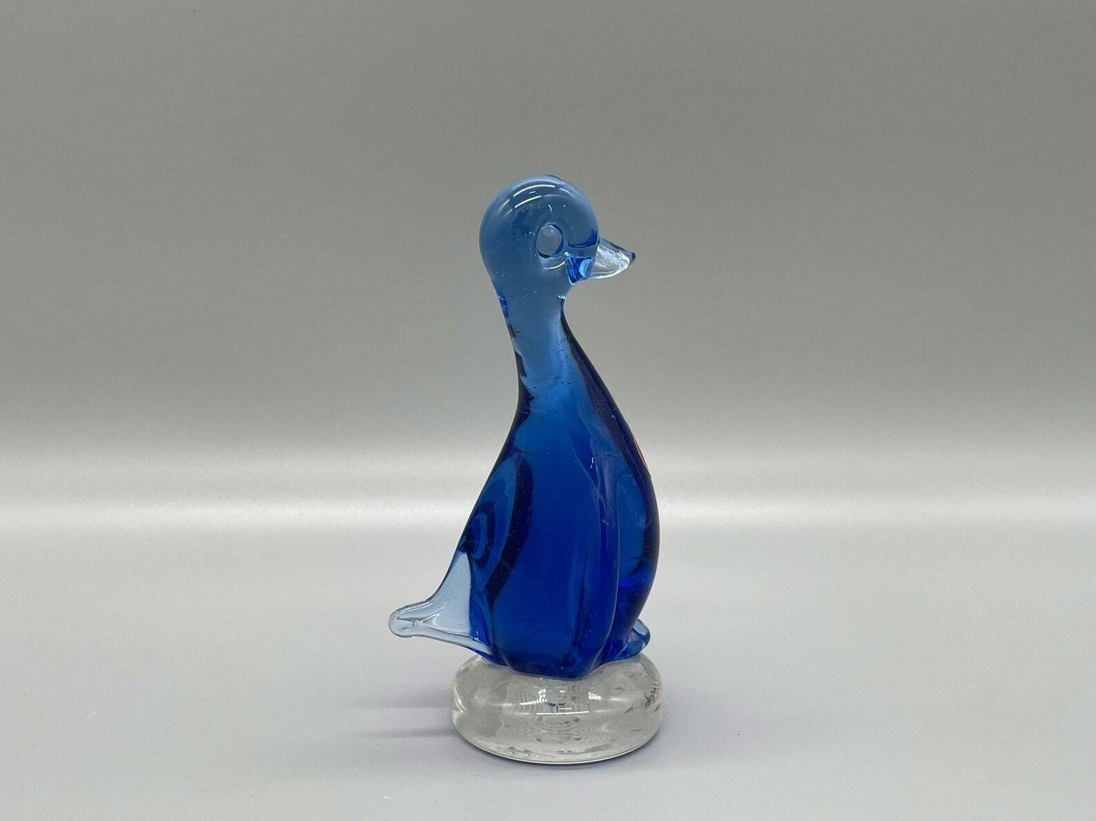 Murano Blue Duck On Base Sommerso Signed 1960s photo 61.0
