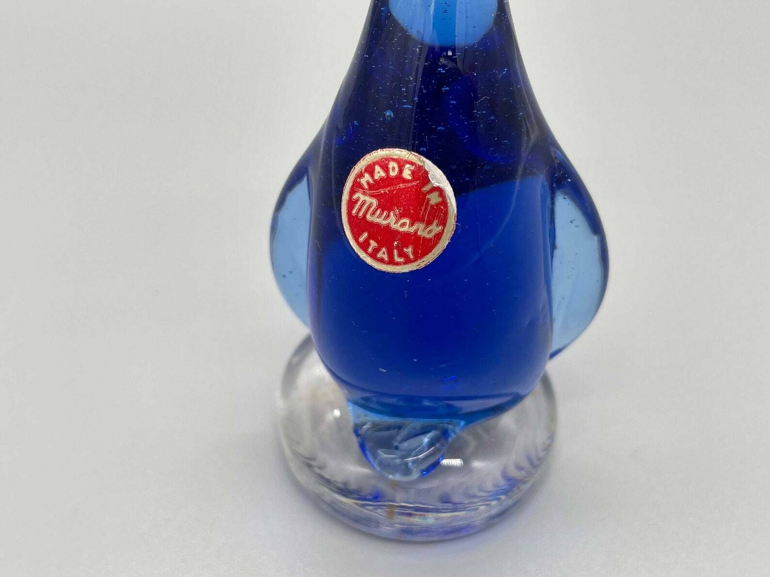 Murano Blue Duck On Base Sommerso Signed 1960s photo vintage