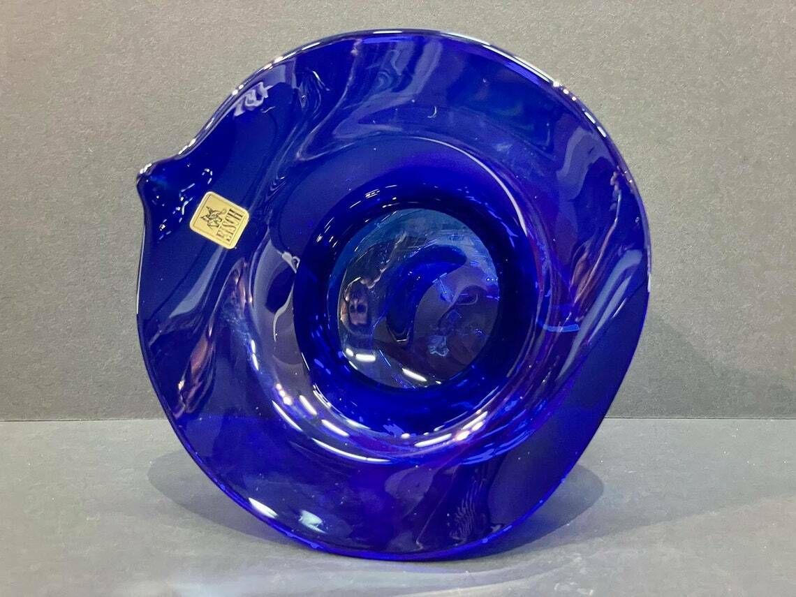 Very Nice Cobalt Blue Studio Glass Vase, Hand Blown, Erwin Eisch, Frauenau, Signed, Germany, 1990s photo for sale