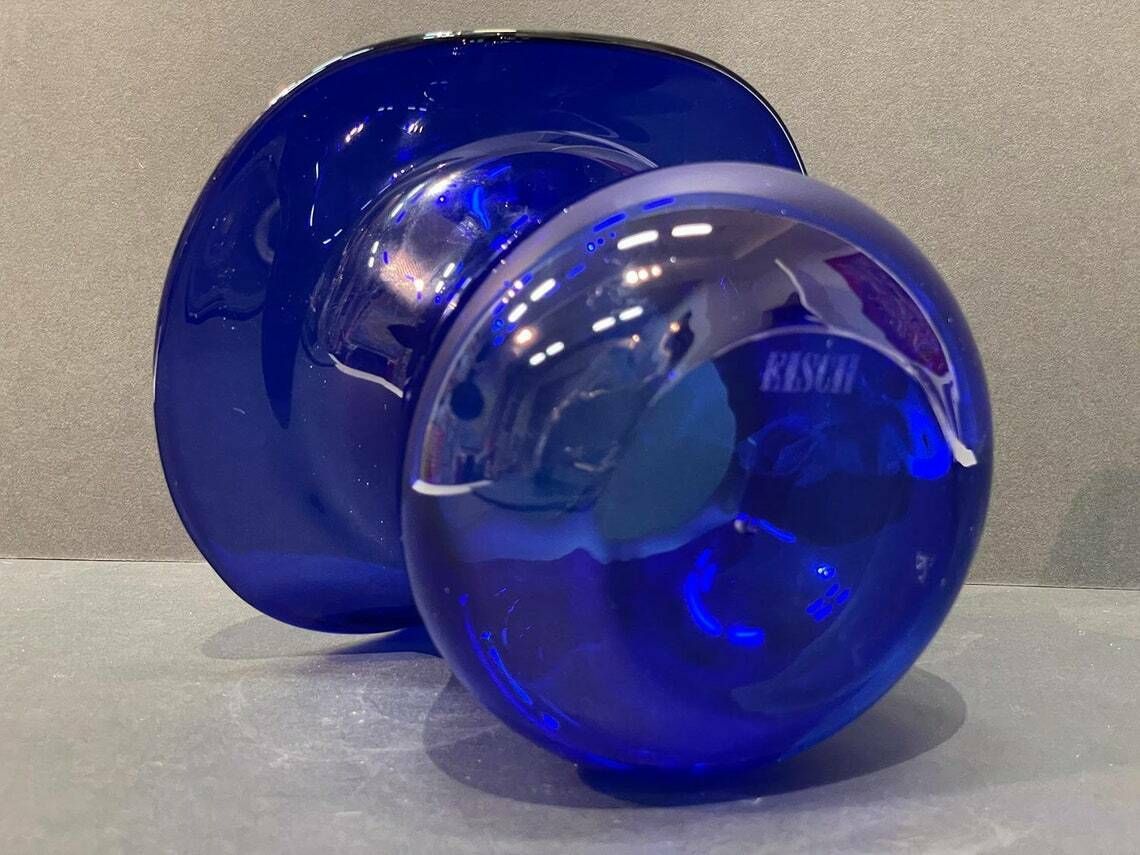 Very Nice Cobalt Blue Studio Glass Vase, Hand Blown, Erwin Eisch, Frauenau, Signed, Germany, 1990s photo buy