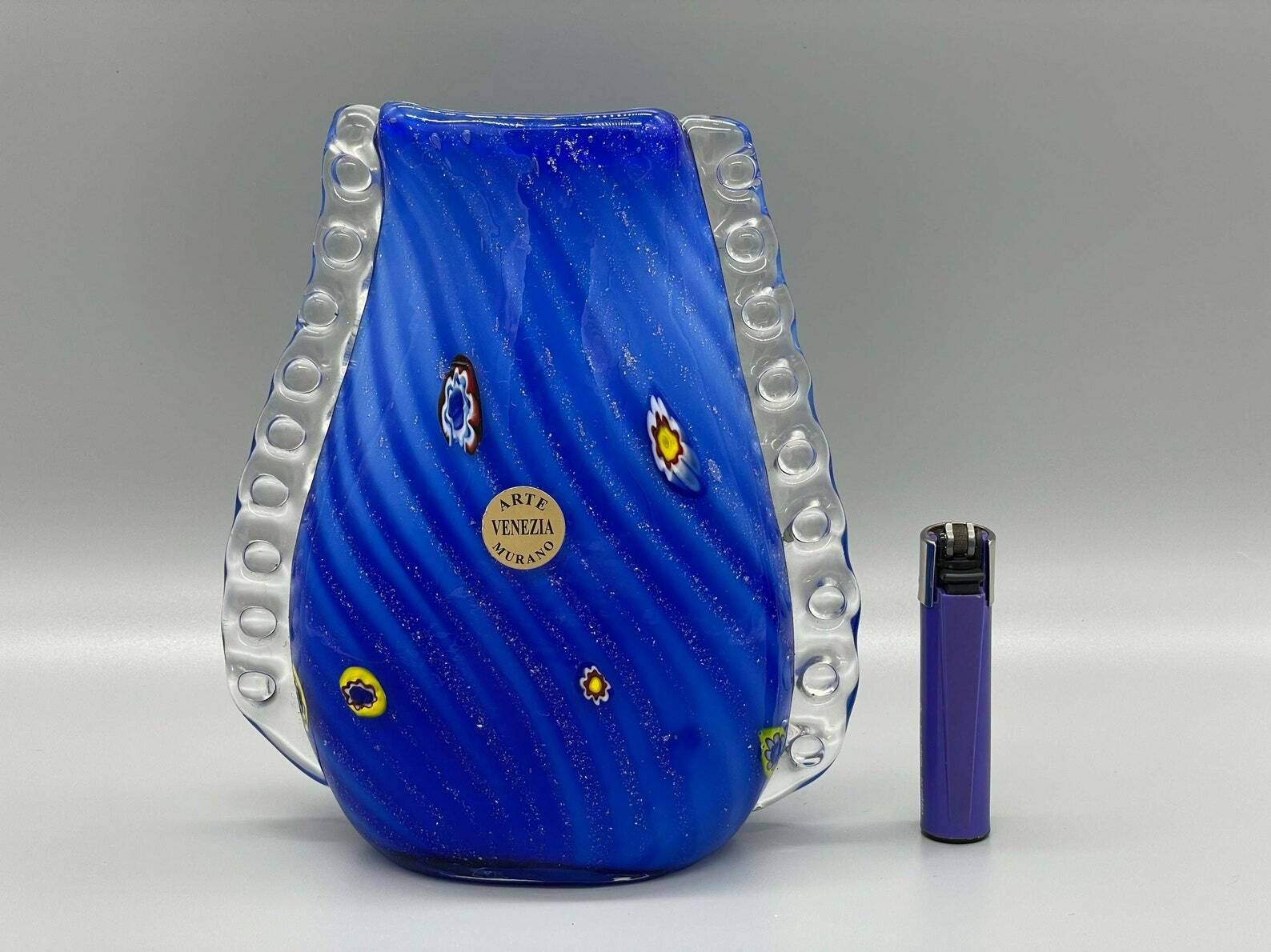 Impressive Rare Blue Murrine Vase From Murano, Barovier & Toso, 1950s photo furniture