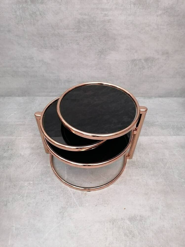 Mid Century Rose Gold And Black Glass 3 Tier Swivel Coffee Table By Milo Baughman Bauhaus photo vinterior