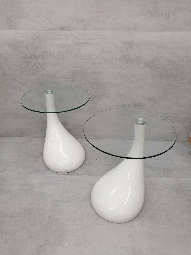 1 Of 2 Mid Century Style Side Table   Night Stand Pap Art Style White And Glass