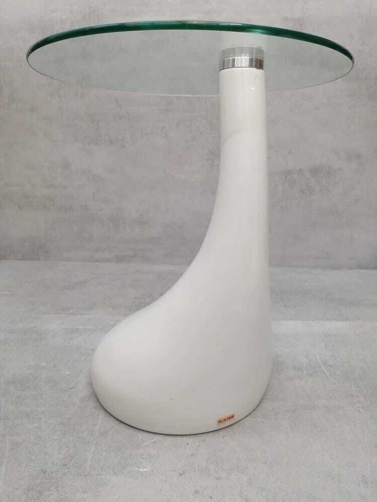 1 Of 2 Mid Century Style Side Table   Night Stand Pap Art Style White And Glass photo buy
