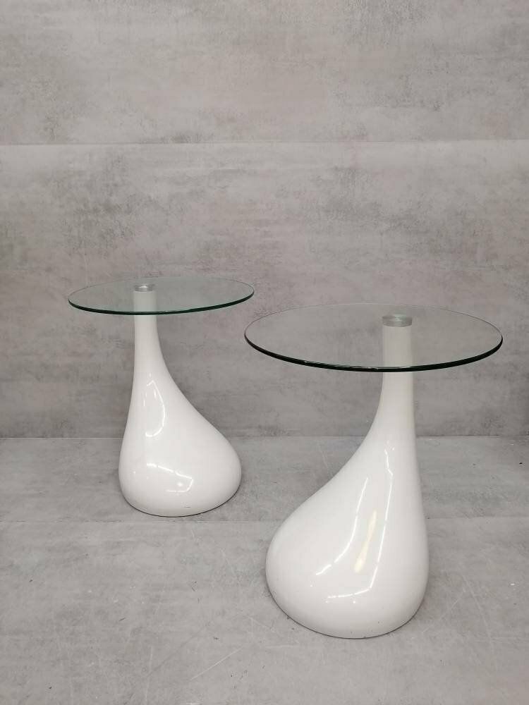 1 Of 2 Mid Century Style Side Table   Night Stand Pap Art Style White And Glass photo vintage