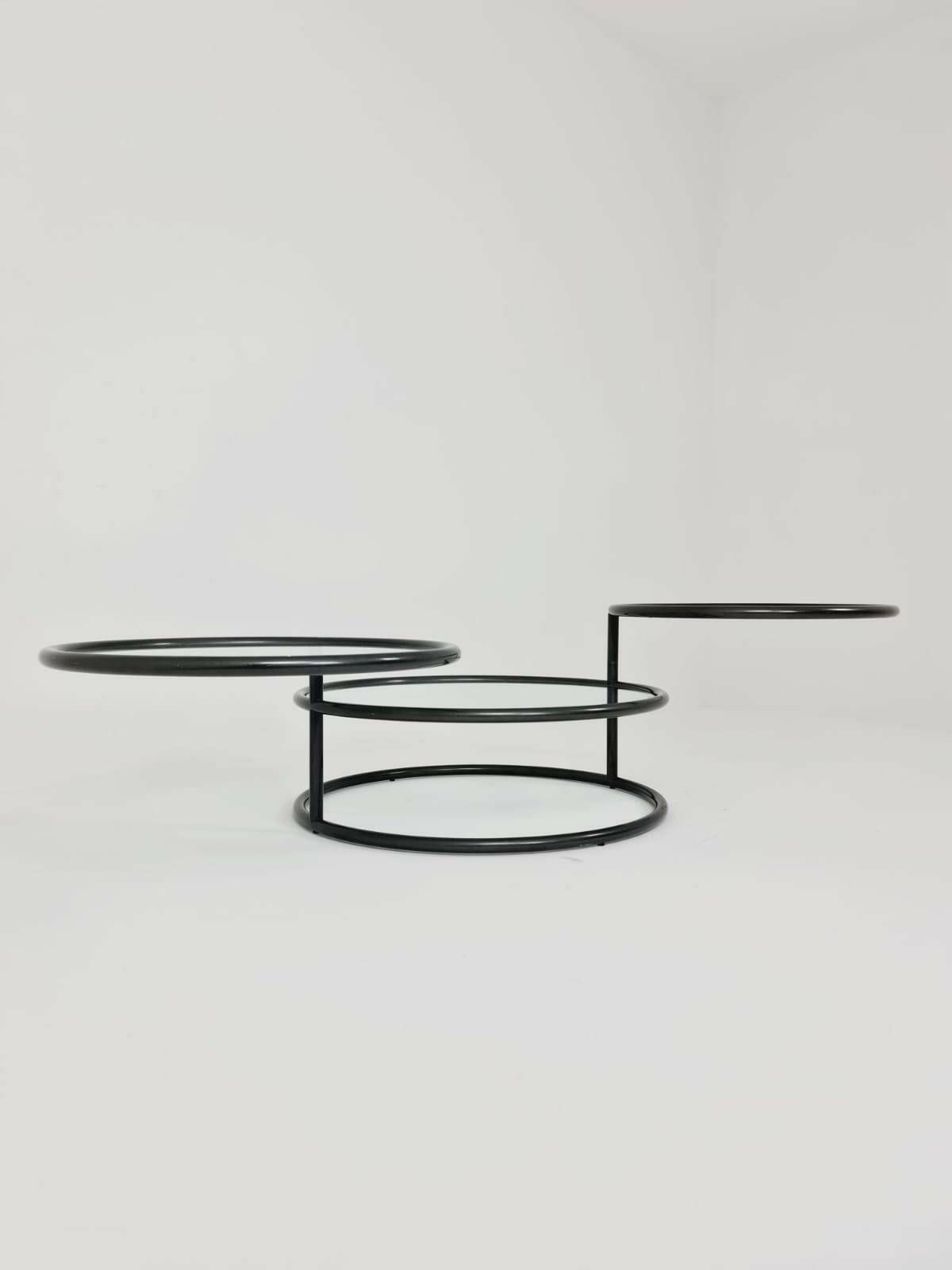 Mid Century Black Three Tier Swivel Coffee Table By Milo Baughman photo for sale