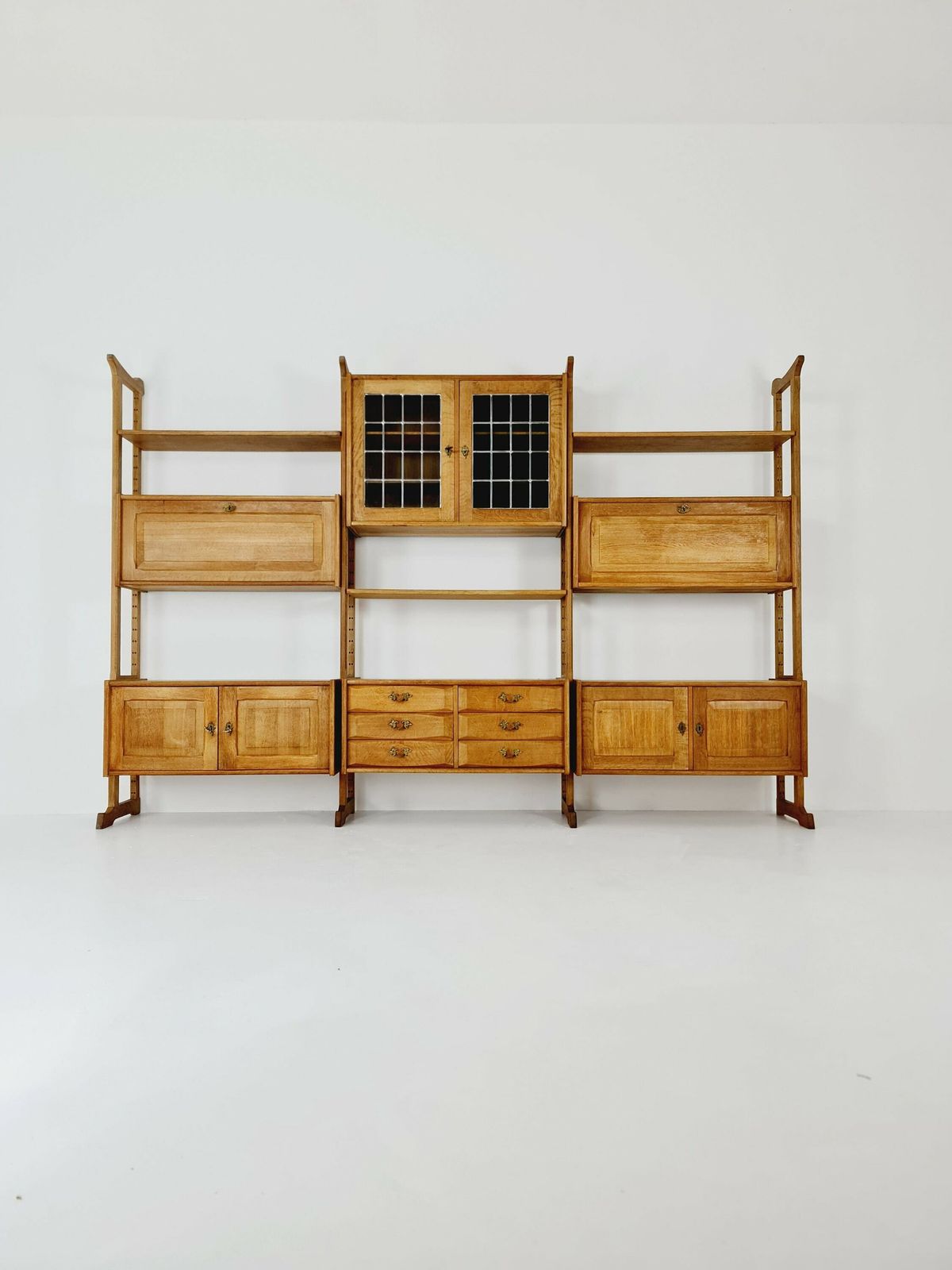 Danish Solid Oak Room Divider Modular Vintage Library Bookcase Shelf System By Henning Kjærnulf, Denmark, 1960s