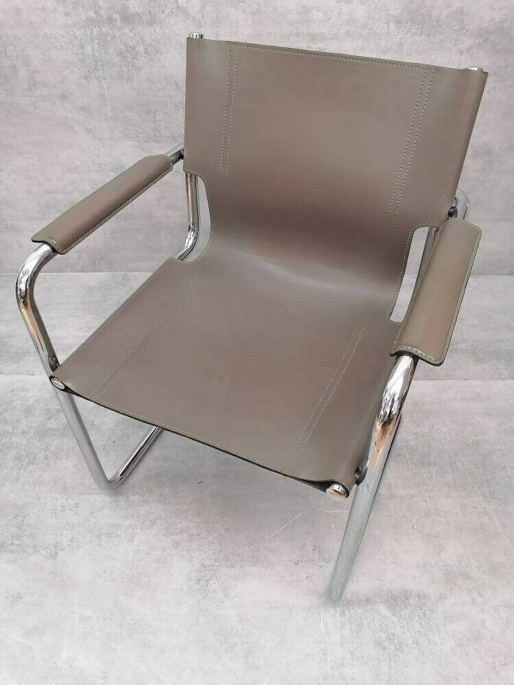 1 Of 6 Orginal Matteo Grassi Visitor Chair In Gray Leather 1970s photo for sale
