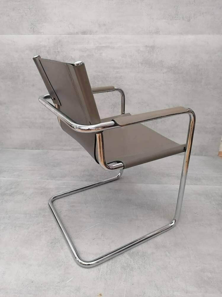 1 Of 6 Orginal Matteo Grassi Visitor Chair In Gray Leather 1970s photo 700.0