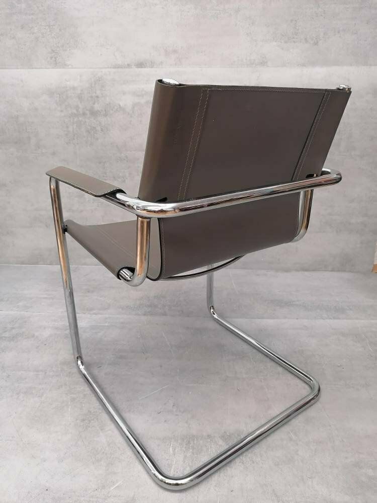 1 Of 6 Orginal Matteo Grassi Visitor Chair In Gray Leather 1970s photo buy
