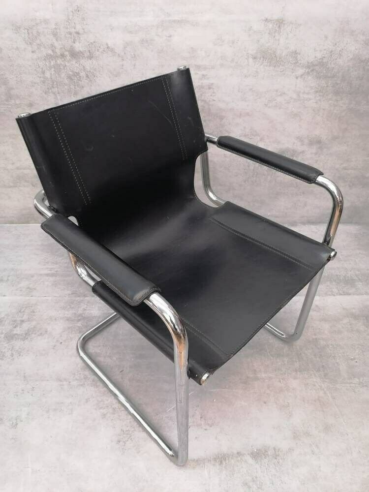 1 Of 4 Orginal Matteo Grassi Bauhaus Design Visitor Chair Black Leather 1970s photo vintage