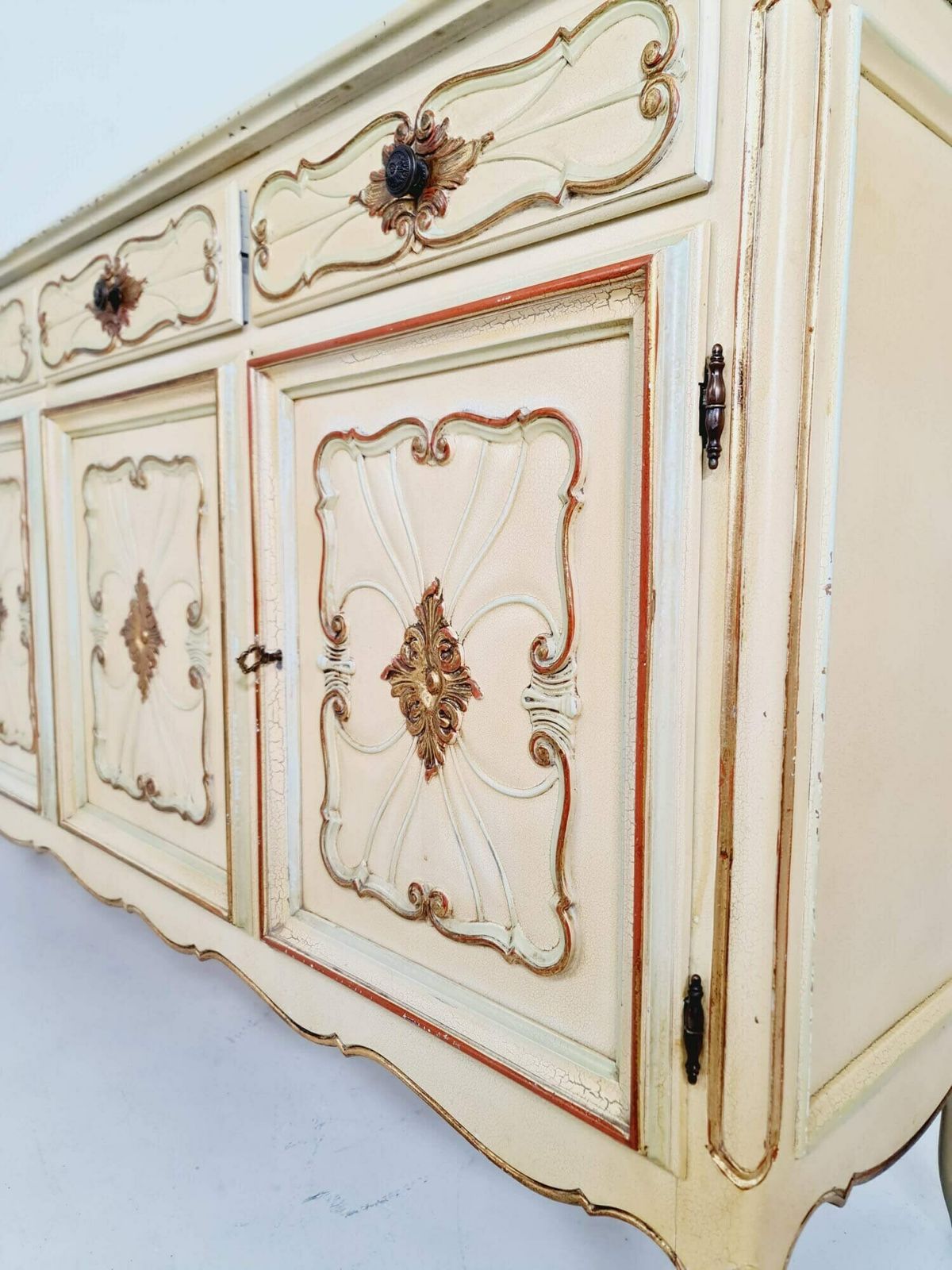 photo furniture Super Rare Antique French Giant Venetian White Lacquered Sideboard Louis XIV