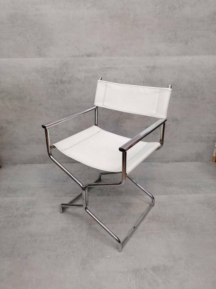 Mid Century Modern Arrben Director's Chair In Chrome And White Leather 1980s photo furniture