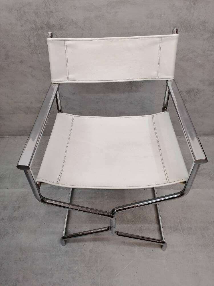 Mid Century Modern Arrben Director's Chair In Chrome And White Leather 1980s photo buy