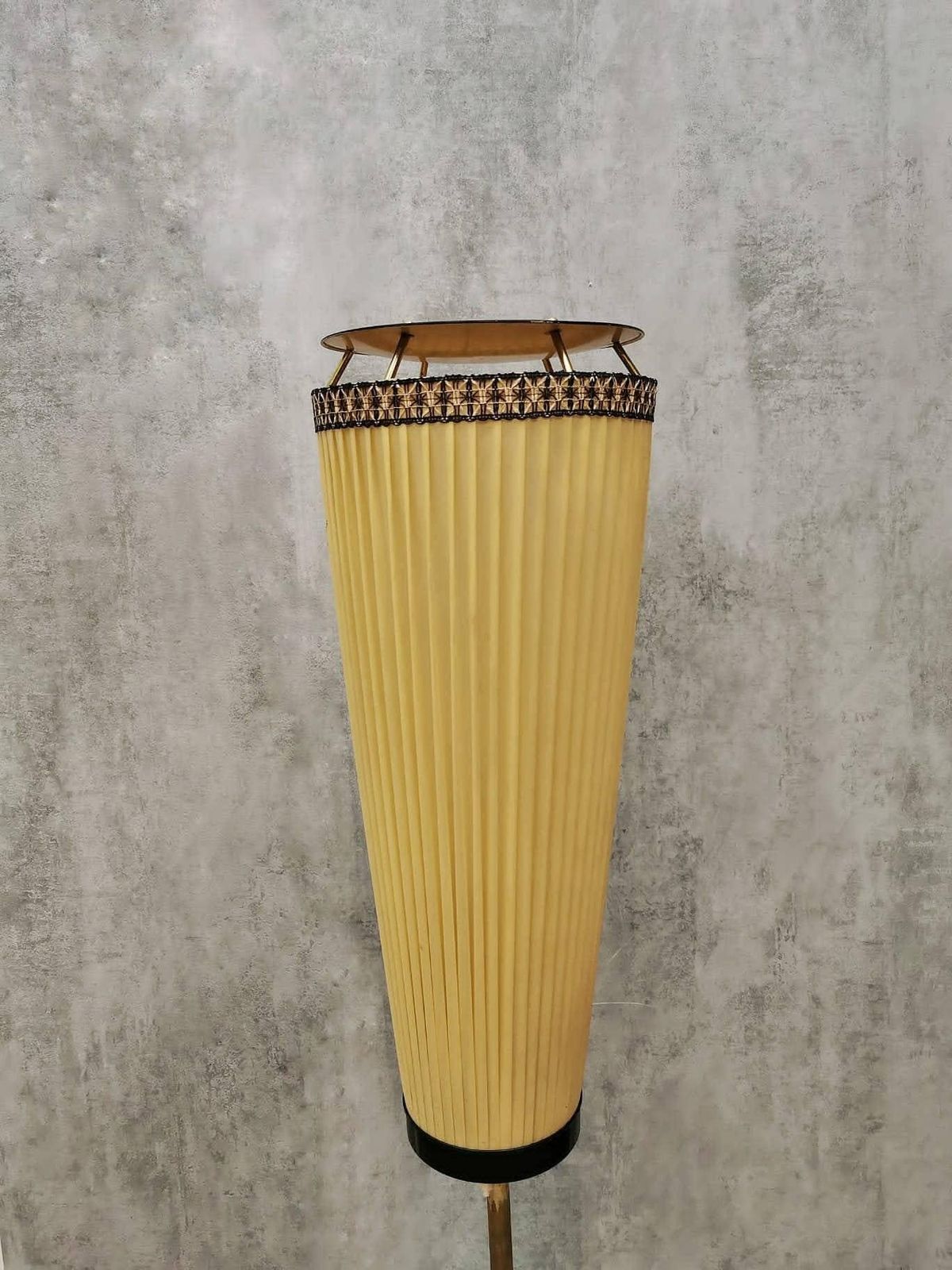 Mid Century Modern Brass And Illustrated Fabric Floor Lamp, 1950s, Germany photo for sale