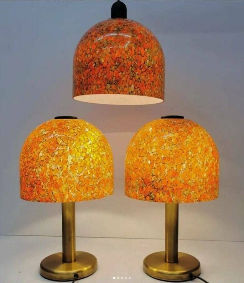 Pair Of Glass And Brass Table Lamps By Peil & Putzler Germany 1970s photo furniture