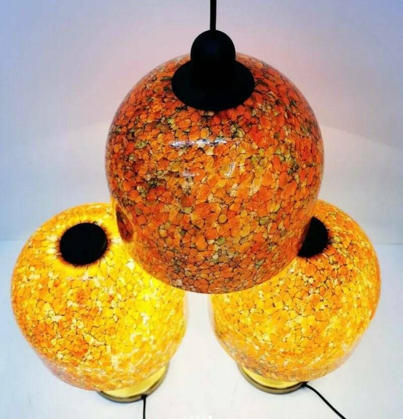 photo for sale Pair Of Glass And Brass Table Lamps By Peil & Putzler Germany 1970s