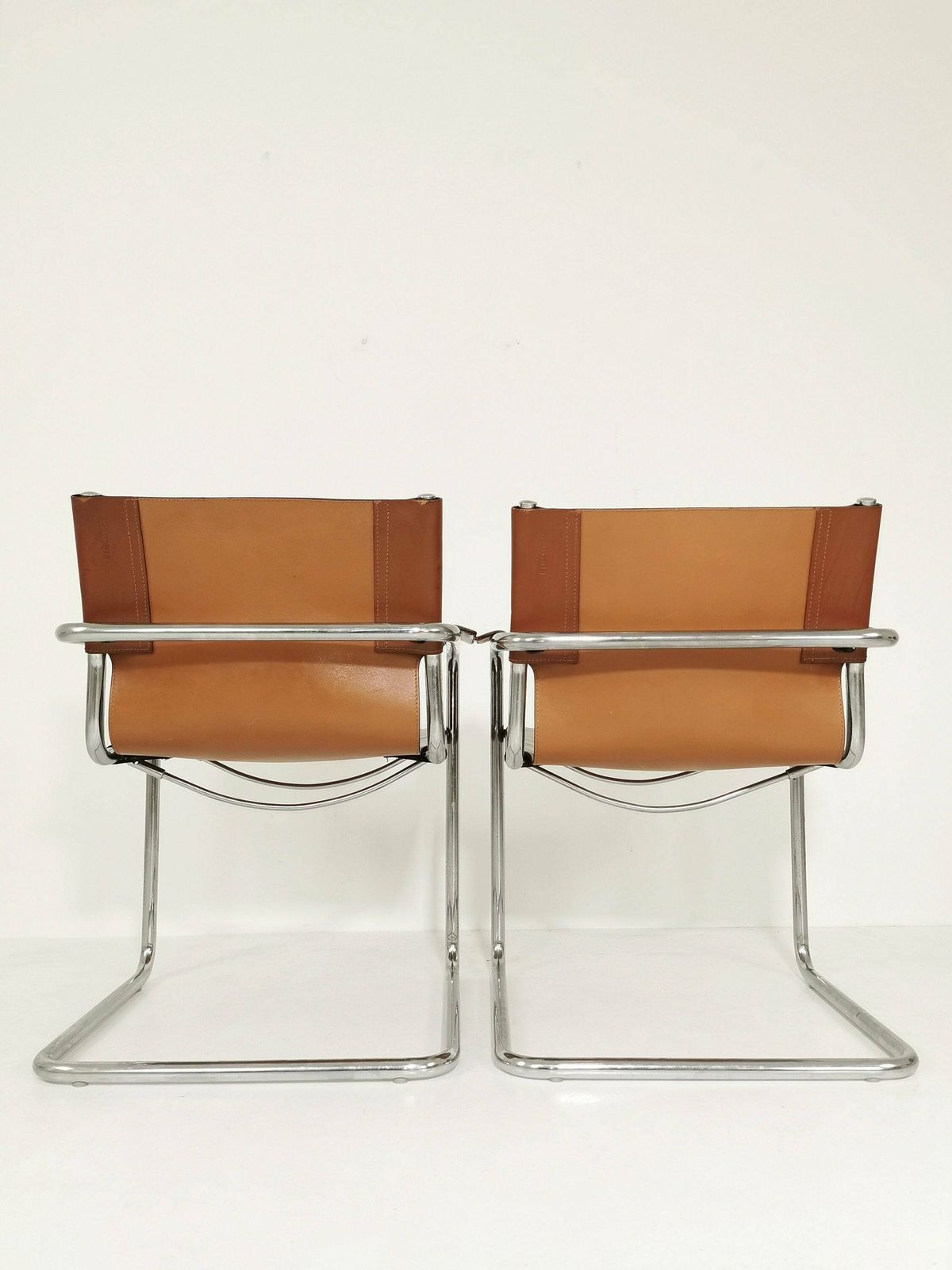 1 Of 2 Matteo Grassi Original Bauhaus Design Visitor Chair Tan Congac Leather 1970s photo buy