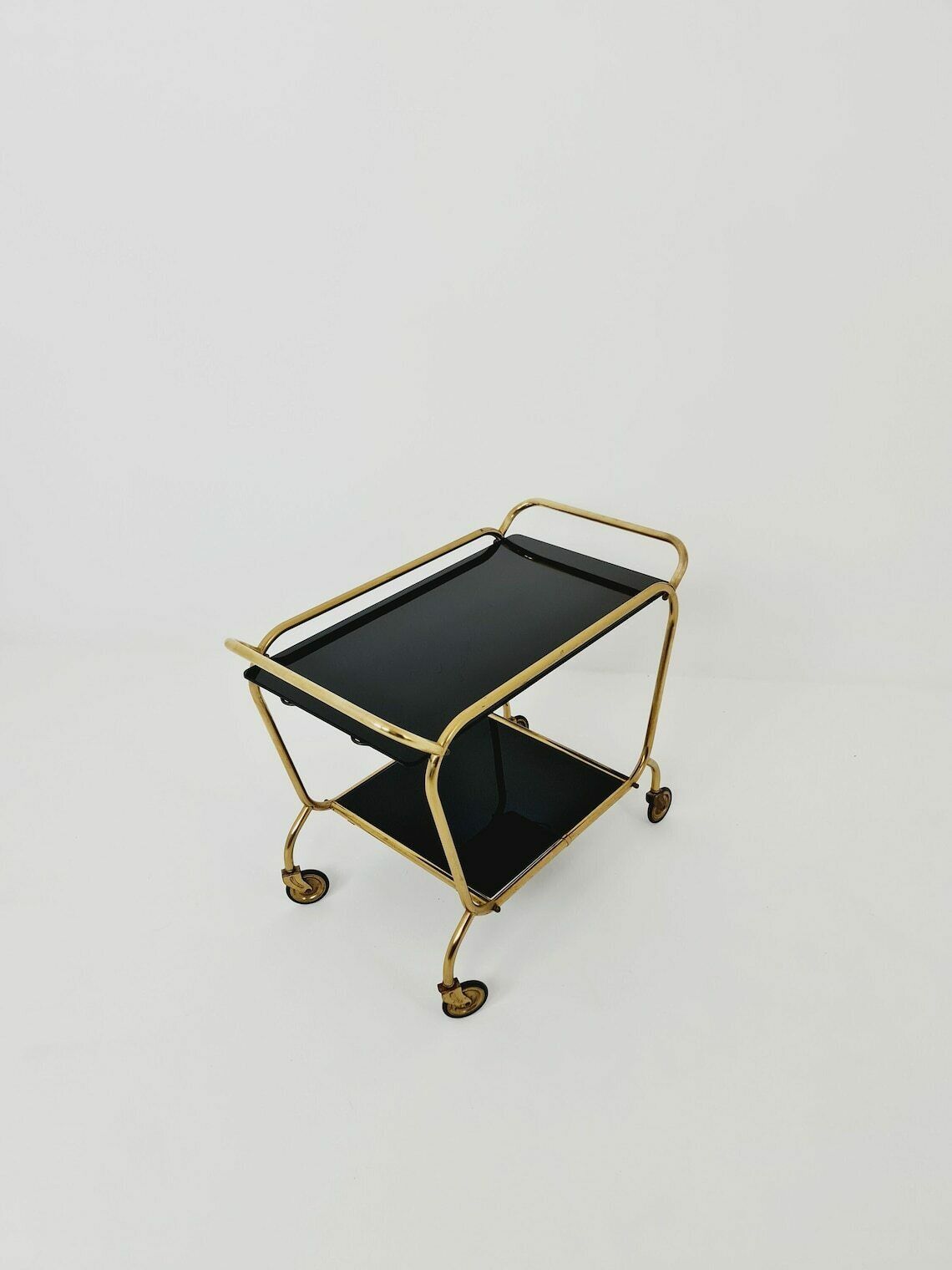 German Trolley Brass With Black Glass From The 1970s