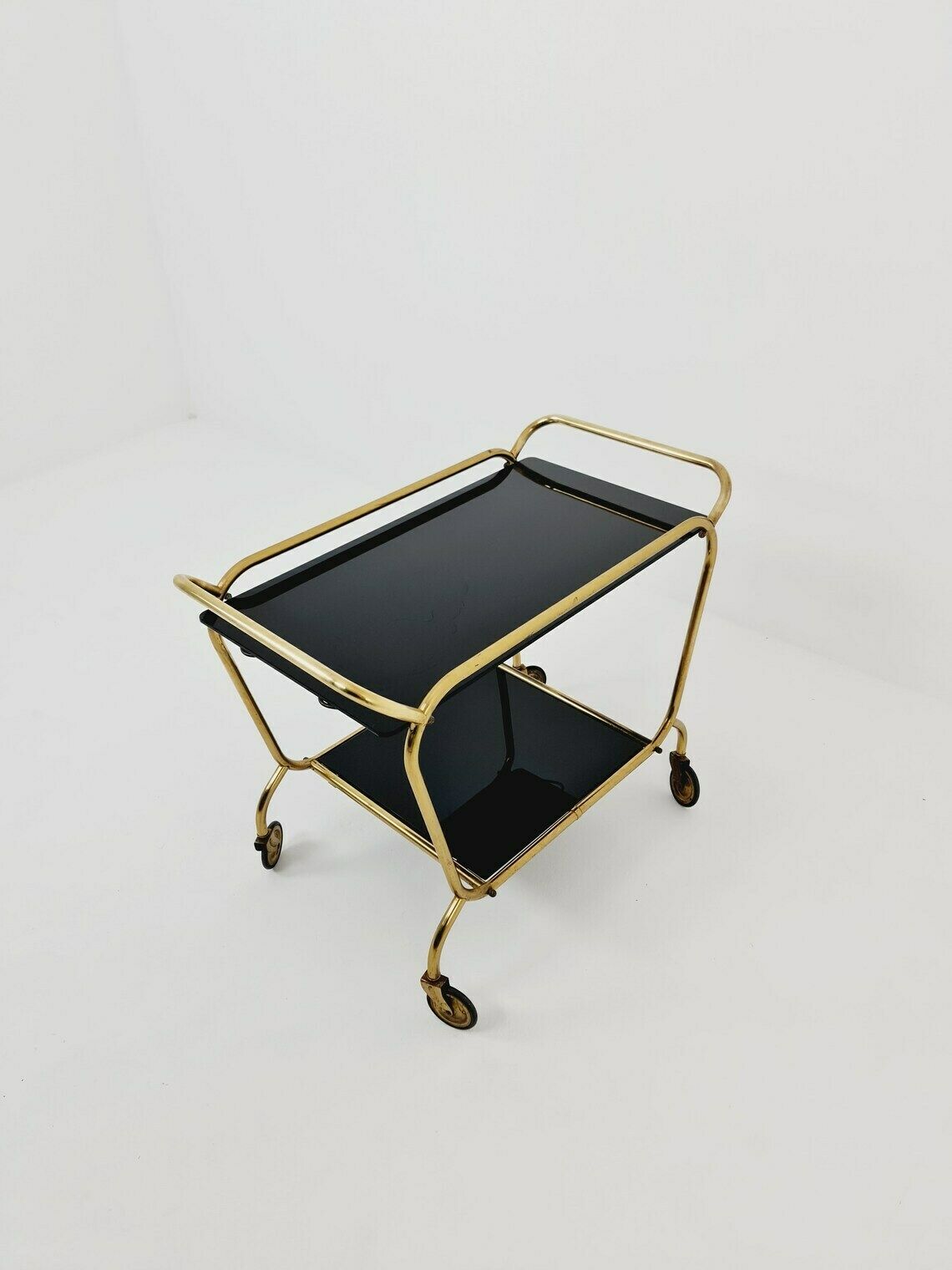 German Trolley Brass With Black Glass From The 1970s photo vinterior