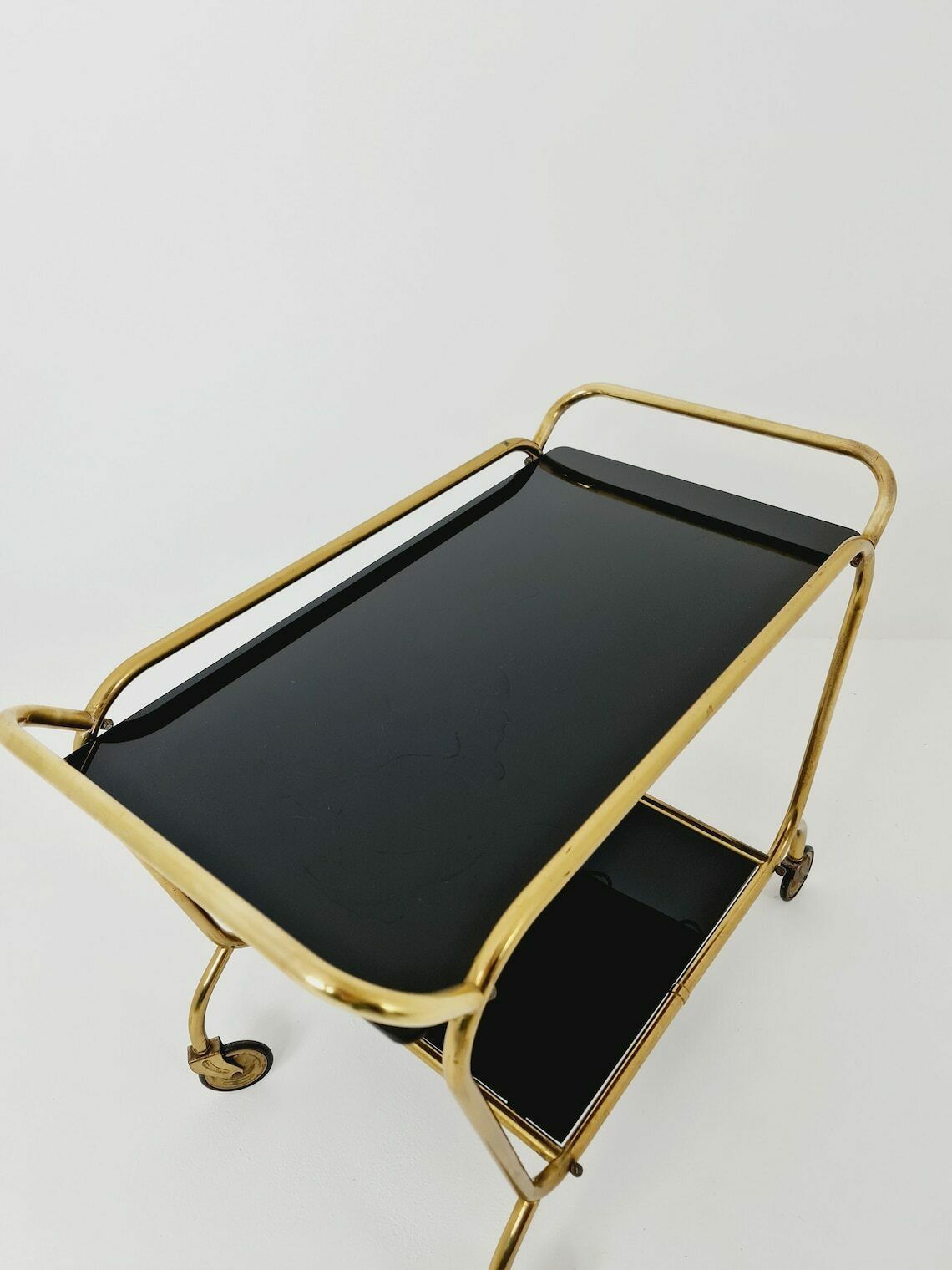 photo for sale German Trolley Brass With Black Glass From The 1970s