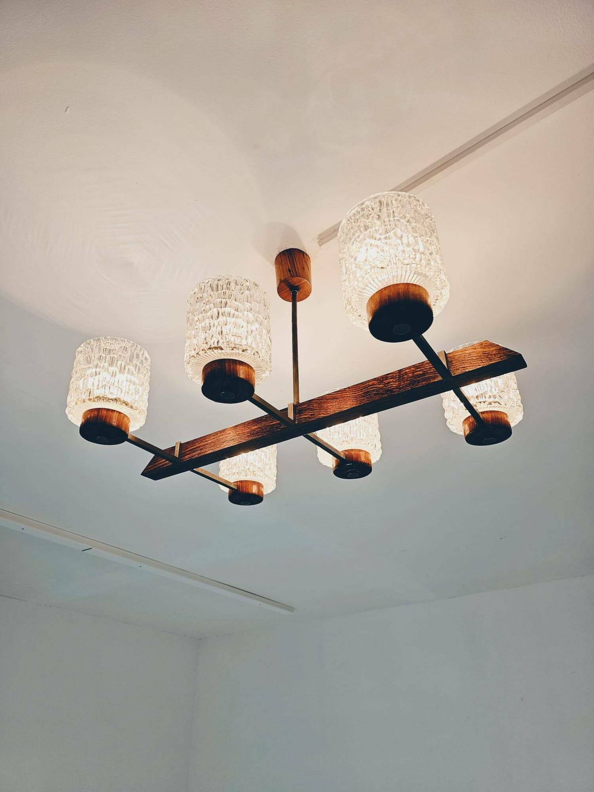 Vintage Scandinavian Metal, Rosewood & Glass Pendant Lamp, 1960s photo vinterior