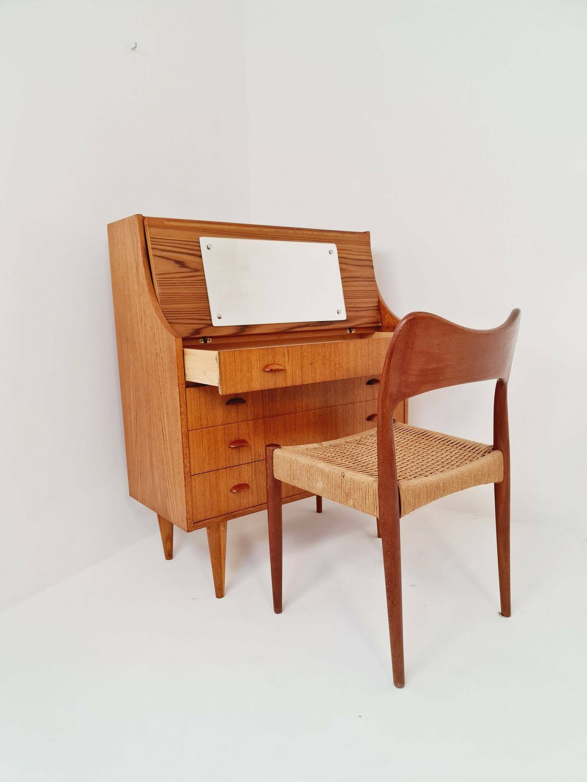 Midcentury Vintage Teak Secretary / Vanity /Make Up Table By Arne Wahl Iversen 1960s photo vintage