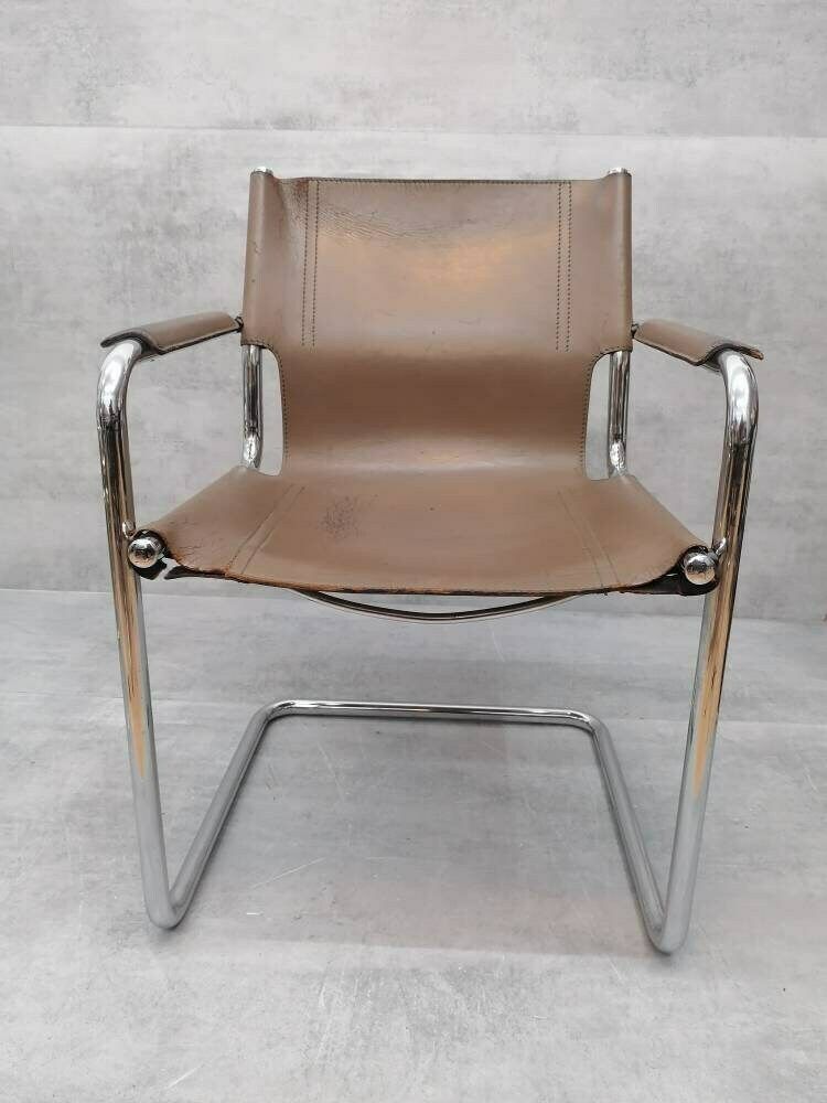 Matteo Grassi Visitor Chair In Cream Leather 1970s photo vintage