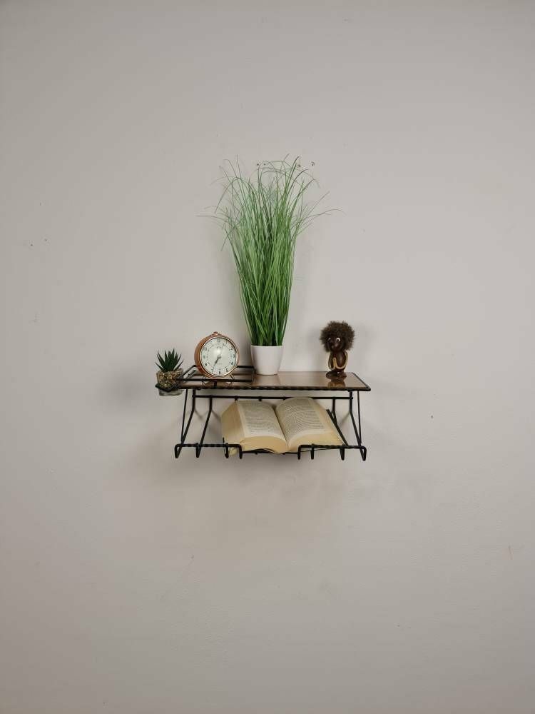 Scandinavian Metal & Formica Hanging Shelf/ Bedside Table/ Nightstand From The 60s photo furniture