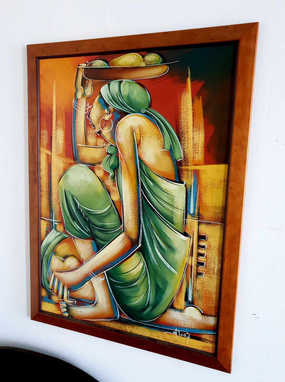 Large, Colourful, African Painting In Recycled, Polished Wood Frame photo furniture