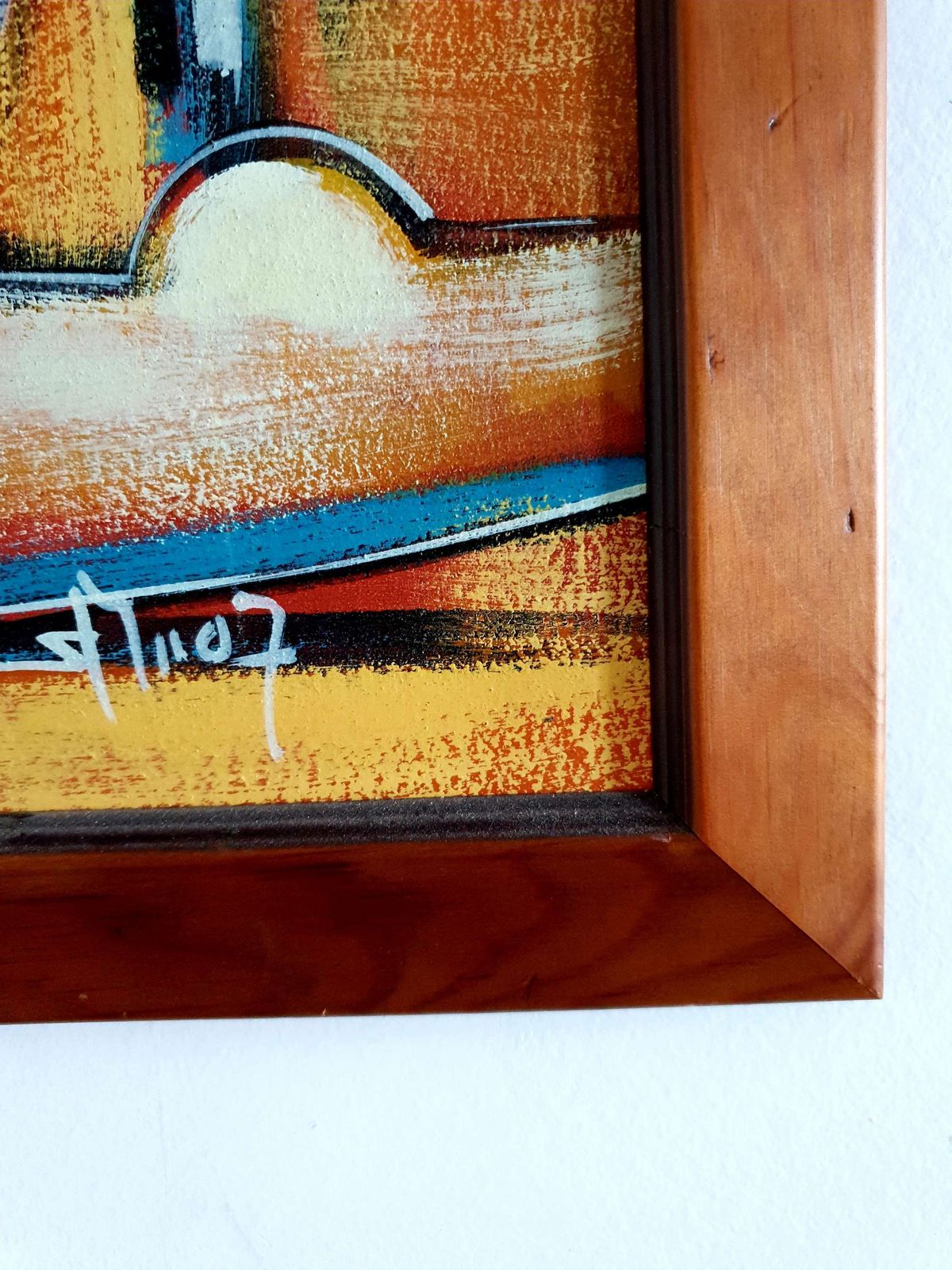 Large, Colourful, African Painting In Recycled, Polished Wood Frame photo 89.0