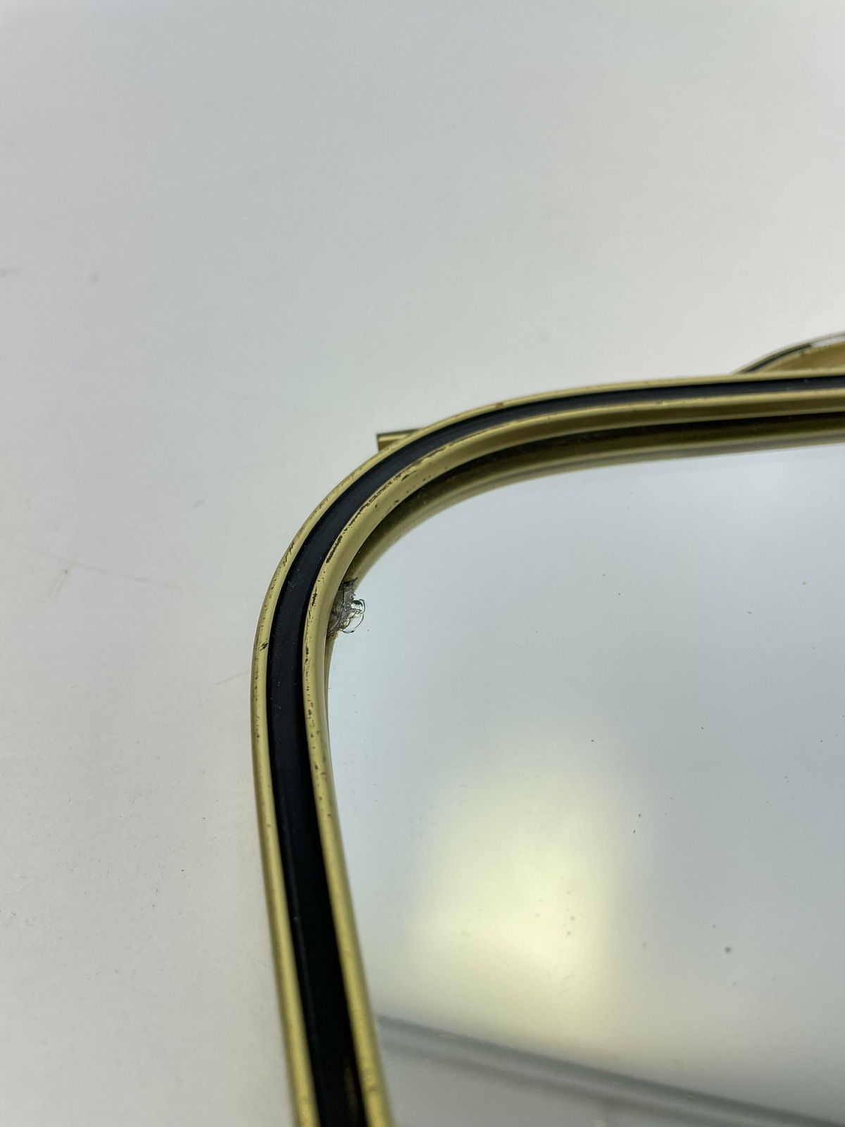 Mid Century Asymmetric German Brass Original Kidney Wall Mirror With 2 Brass Hangers, 1960s photo 377.0