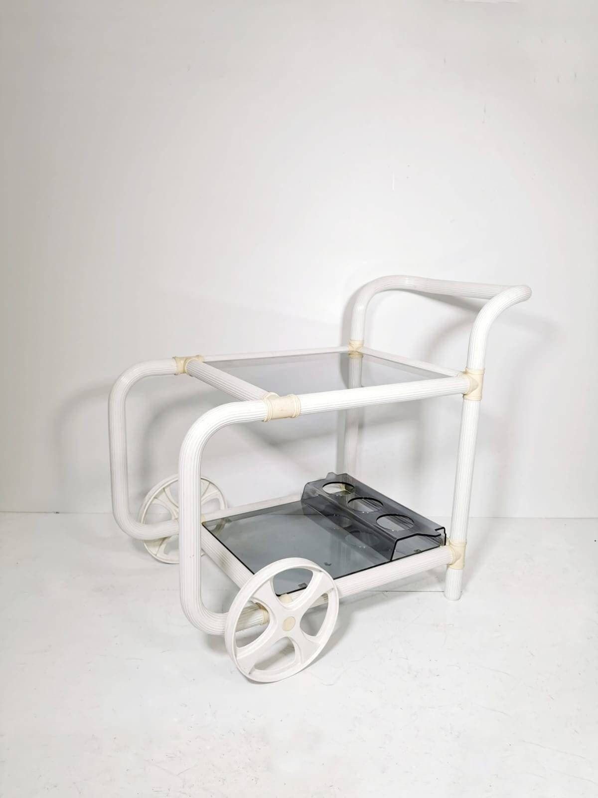 Space Age Design White Serving Cart   Trolly Bar 1980s