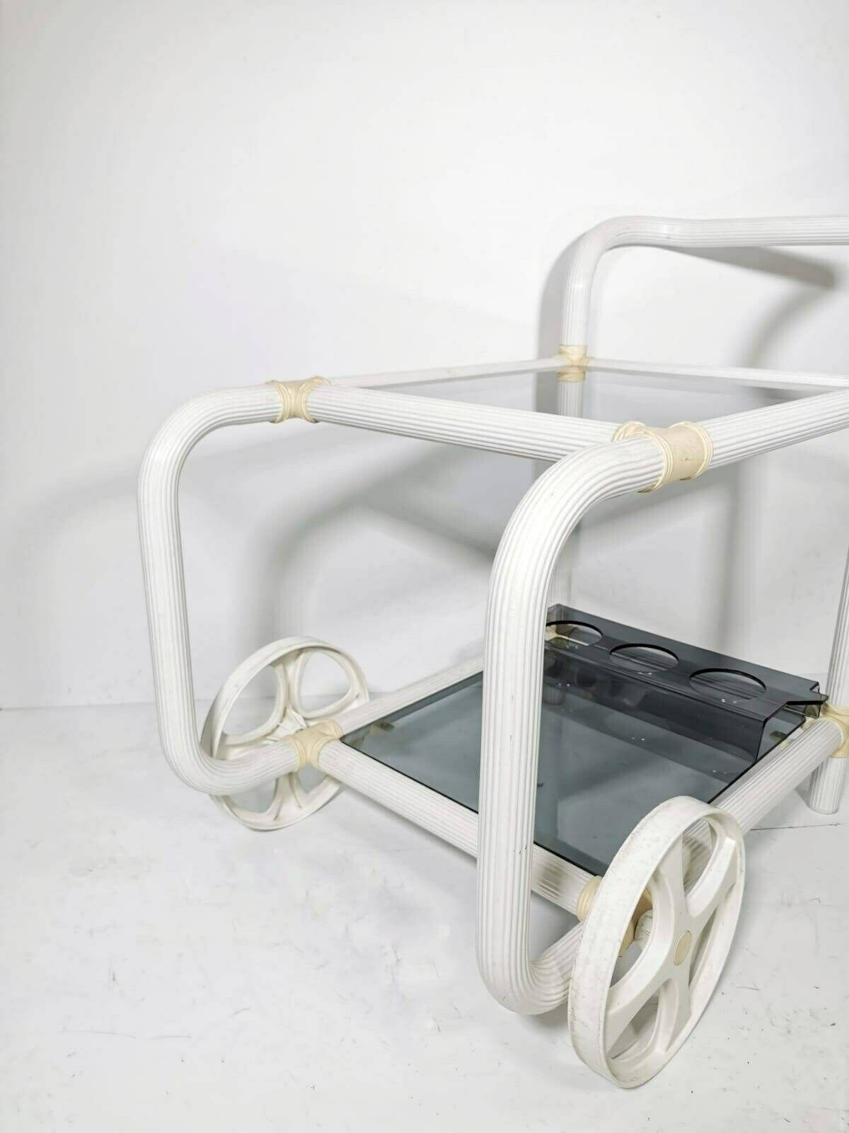 Space Age Design White Serving Cart   Trolly Bar 1980s photo buy