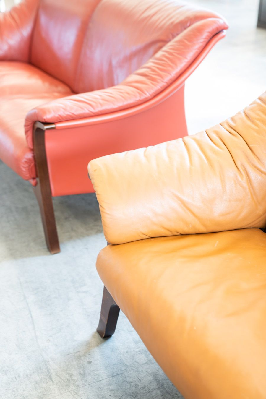 Frau Sofas In Cognac And Burgundy Leather, 1980s/90s, Set Of 2 photo furniture