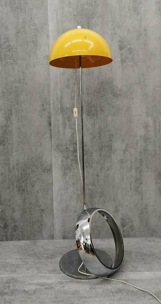 Space Age Chrome Head Orange Floor Lamp By Guzzini Italy, 1980s photo for sale