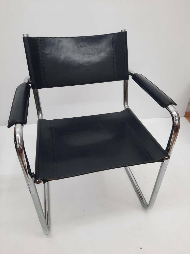 1 Of 8 Original Model Mg5 Centro Studi Desk Black Leather Chair By Mart Stam & Marcel Breuer For Matteo Grassi, 1970s photo furniture