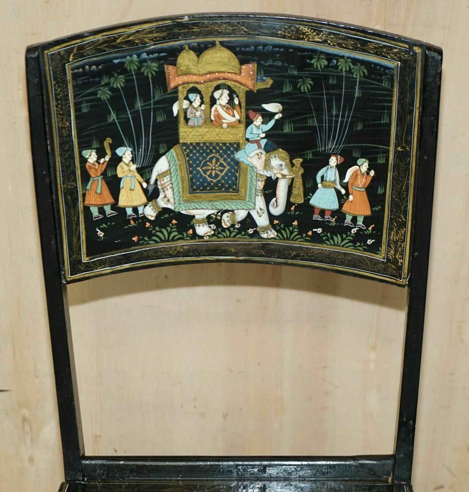 Pair Of Antique Chinese Chinoiserie Indian Decoration Campaign Folding Chairs photo Furniture